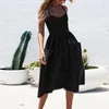 Casual Dresses Bohemian Loose Sundress Summer Outfits For Women 2024 Round Neck Sleeveless Tank Dress Beach Style Swing Slim