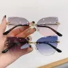 Sunglasses Cat Eye Sunglasses Women 2023 Rimless Luxury Fashion Glasses Blue Shades Lunette De Soleil Femme Gafas De Sol Mujer Lentes