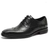 Dress Shoes Classic Men Wedding Oxford Genuine Cow Leather Elegant Man Black Brown Lace Up Carved Formal Brogue