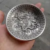 Figurines décoratifs collection chinois tibet argent sculpté des animaux mythiques dragon et phoenix plaque plat exquis petites statues