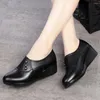 Chaussures décontractées plate-forme de plate-forme maman appartements en cuir noir