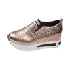 Casual skor kvinnors sneakers silver kvinnor vulkaniserade pu läder vattentät plattform kvinnor slip-on loafers wedge zapatillas