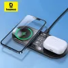 Chargers Baseus 20W Dual Wireless Charger Fast Qi Wireless Charging Digital LED Display för iPhone 15 14 Airpod Pro Samsung Charging Pad