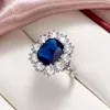 Bands Huitan Vintage Blue Cubic Zirconia Rings for Women Sparkling Wedding Bands Accessories Lady's Rings Anniversary Party Jewelry