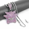 Personality Funny Elf Geng Ghost Grey Wolf Cartoon Micro Inlaid Purple Color Zircon Hip Hop Pendant Necklace