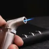 100pcs / lot Torche à cigares à trait de vent Light Light Blue Blue Flame Metal Bightane Butane Rechargeable avec un verrouillage de flamme réglable