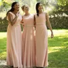 Pearl Pink Bridesmaid Dresses Scoop Neck A-Line Long Chiffon Pleated Maid of Honor Gowns Backless Wedding Party Guest Dress Plus Size