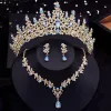 Halsband Royal Queen Opal Tiara Bride smyckesuppsättningar för kvinnor halsband örhängen set med Crown prom bröllop bruddräkt tillbehör