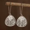 Dangle Chandelier Vintage Geometric Shape Pine Trees Print Earrings for Women Retro Bohemian Style Silver Color Jewelry Trendy H240423