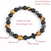 Strands Triple Protection Bracelet Bring Luck Natural Hematite Slimming Black Obsidian Tiger Eye Stone Beads Women Men Cross Bracelets