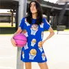 2024 Basketball cekin patchwork Bling Kobiety T-shirty O-Neck Prosta krótka sukienka Kobieta Shinny Casual Sportowe Tees Tops 240412