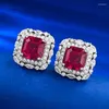 Stud -oorbellen Springlady Vintage 925 Sterling Silver Asscher Cut 7 mm Ruby High Carbon Diamond Gemstone Studs Sieraden