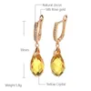 Dingle ljuskrona Syoujyo Luxury Shiny Pendant Earrings 585 Rose Gold Color Natural Yellow Water Drop Zircon Inlay Wedding Party Fashion Jewelry D240323