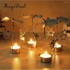 Candle Holders Christmas Windmill Decor Rotating Tea Light Holder Candlestick Ornament- Snowflakes Elf Star Heart Tree Reindeer