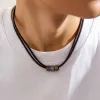 Halsketten Vintage PU Leder mit Metallperlen Halskette für Männer Trendy Kragen auf dem Hals Accessoires 2023 Mode Schmuck Männlich