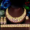 Halsketten Dreigraces 4pcs Luxus rosa lila Kubikzironie Nigerian Dubai Braut Hochzeitsfeier Halskette Schmuck Set für Frauen Braut T719