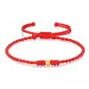Strands Free Shipping Real 24K Yellow Gold Luck 4mmW Bead Red Cord Knitted Bracelet