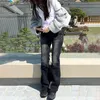 Karram Vintage Distressed Low Taille Jeans Grunge Asymmetrische taille denim Pant Korean Fashion Black Flare Jeans Kpop Streetwear 240423