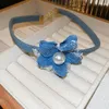 Choker 2024 Summer Blue Denim Cloth Flower Pearl Necklace For Women Holidays Jewelry Collares