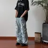 Jeans de cor sólida de cor de cor de cor de cor de cor de sólida punk Design sensor senso de hip-hop lavado calça de perna larga de arrasto largo da cintura intermediária 240421