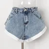 Damesjeans ruches grote zoom patchwork broek voor 2024 zomer modieuze stijl Koreaanse hoge taille losse denim shorts