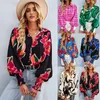 Women's Polos Color Clashing Printed Shirt Spring And Autumn Long-sleeved Versatile Tops Casual Vacation Polo