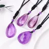 Naturligt vattendroppe Amethyst Raw Stone Polished Stone Pendant Necklace for Women Party Jewelry Gift