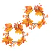 装飾的な花2 PCSカボチャメープルリースダイニングテーブル装飾感謝祭のリングシルククロス
