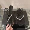 Pearl decoreer flip-flops dames sandalen gesp riem platte hakken luxe designer schoenen vrouw zomer zomer