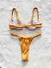 Kvinnors badkläder Bikini Set Sexig guldgul Push Up Swimsuit Micro Thong Women Underwired Bathing Swimming Suit Biquinis Bikinis