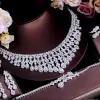 Necklaces CWWZircons Super Luxury Tassel Leaf Drop Big Chunky Wedding Necklace Dubai White Gold Plated 4pcs Jewelry Sets for Brides T647