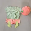 Наборы 2022 Zomer Newtoddler Baby Jongen En Meisje Mode Zachte Flanger Soort Korte Mouw Tops + Effen Kleur Broek 2 Setks