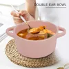 Миски Керамические рисовые чаши для насыщенной посуды с двойным ухо с крышкой суп Простые и креативные салатные мусс -желе, покрытый пудинг