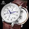 Mira los hombres de cronógrafo impermeable Ochstin Man Wall Wristwatch Watch Military Top Brand Luxury Brown Genuine Leather Sport Male Clock 6050