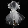 Bridal Veils Sweet Flower Korean Bride Wedding Veil Short Fingertip Tulle White Floral