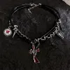 Necklaces Y2K Irregular Red Cross Bone Pendant Rivet Necklace for Women Men Charms Multilayer Leather Choker Punk Cool Jewelry Accessories