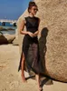 Casual Dresses Fashion Style Women's Sexy Sleeveless Round Neck See-through Split Dress Beach Vacation Bikini Smock