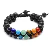 Strands Double Layer 7 Chakra Bracelets for Women Men Vintage Indian Yoga Bracelet Chakra Pray Lava Stone Beads Bracelet Healing Jewelry