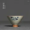 Muggar handmålade blå och vit bambuhatt kopp antik keramisk mästare kinesiska te hushåll underglasyr färg mugg