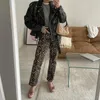 Kvinnor Pants Women Pencil Leopard Print Slim Fit For With Button dragkedja fickor Stylish Mid-Rise Long Wear