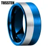 Ringar Tussten 6/8/10/12mm Super Men Ring Women Black Blue Tungsten Wedding Band Pipe Cut Brush Comfort Fit gratis frakt