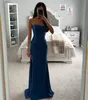 Haze Blue Sheath Prom Dress Strapless Formal Evening Dresses Elegant veck i midjepartiklänningar för speciella tillfällen Split Robe de Soiree