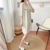 Dresses Peach Embroidery Cotton Casual Pregnancy Dress Nursing Clothes Top Large Size Shirt Postpartum Mom Wear Maternity Clothes 8522