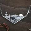 Necklaces Vintage Mountain Decor Antique Silver Color Choker Pendant Necklaces for Women Creative Jewelry Gift Wholesale