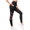 Frauenhosen Mode gestreift schlank langen Sport -Leggings Yoga mit Taschen Cotton Elastic Taille