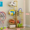 Racks Vertical 4Ball Storage Rack Ball Stand Garage Holder for Basketball Soccer Football Rugby Volleyball with A Large Basket