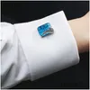 BUFF Links Lowkey Luxury Blue Glass Bufflinks para homens lepton marca de alta qualidade camisa de cristal quadrado recarrega gemelos entrega dhsxf