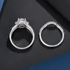 Rings de cluster She 925 Silver Original Wedding Set for Women 1,25ct Brilhante Round Zircon Zircões Diamante Ring Jóias de luxo