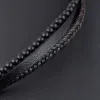 Strängar män klassisk mode av hög kvalitet läder armband obsidian pärlstav multitlager läder armband för män smycken gåva