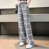 Jeans pour femmes Plaid High Waist Lignet Pantalon Strtwear Womens Fashion Corée Straitement Pantnes Spring Summer Baggy Oversize 6xl Tableau Y240422